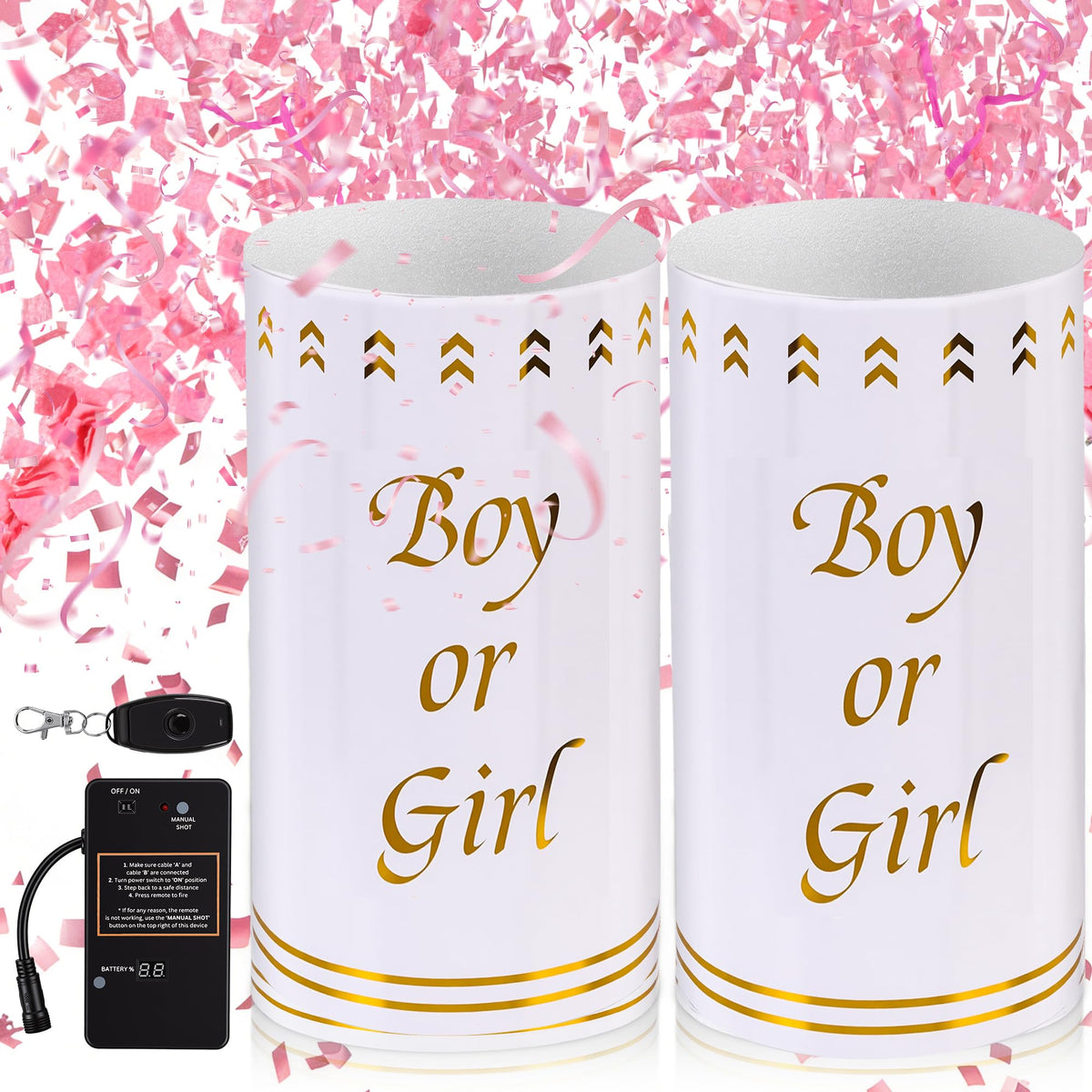 Giant Gender Reveal Electronic Cannon Barrel; Ideal for large Outdoor Gender Reveal Parties; Safe and Eco-friendly ; 2-piece Set