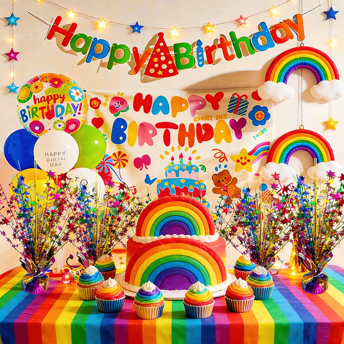 FUBININA Birthday Table Centerpiece Party Decoration Colorful Foil Tabletop