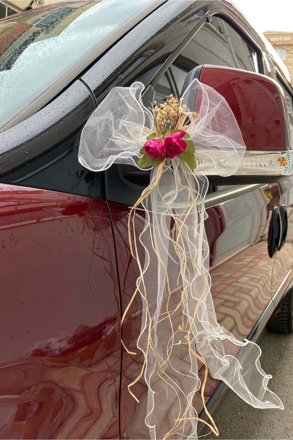 10 Piece Wedding Car Decoration Set - Bridal Car and Convoy Ornament & Gift Bundle Accessory - Festive Celebration Decor - 10 x 26 inches