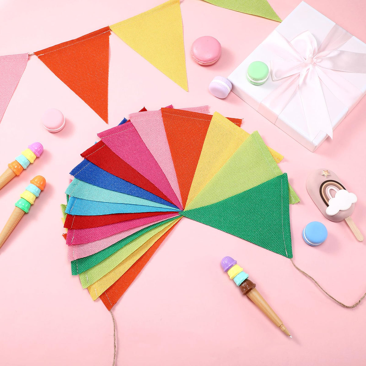 HESTYA 42 Pieces Colorful Pennant Banner Flag Multicolor Bunting Triangle Banner Pastel Pennants for Birthdays Classroom School Carnival Garland Outdoor Events Party Hanging Decorations