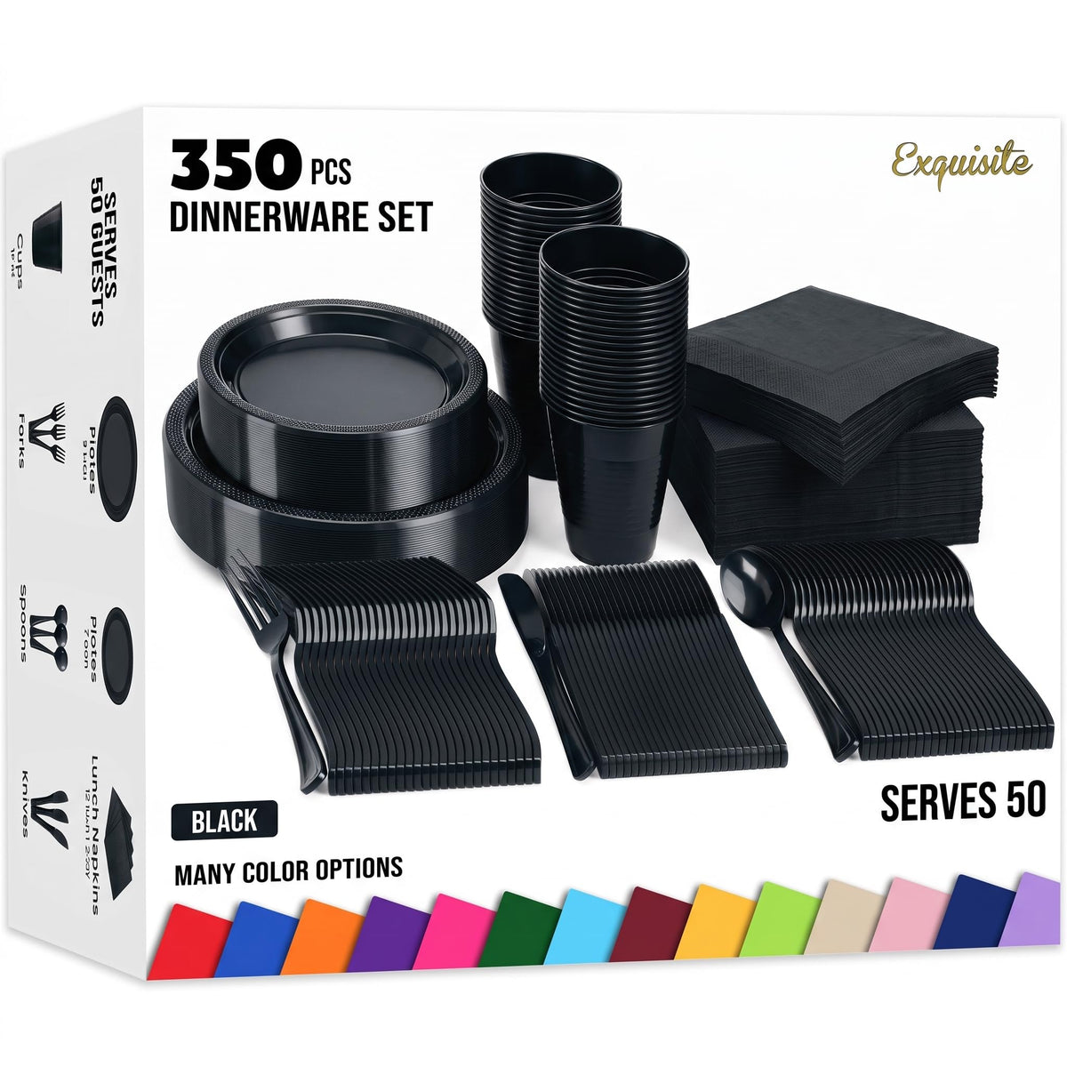 Exquisite 350 Pcs Black Plates and Napkins Party Supplies Plate Sets