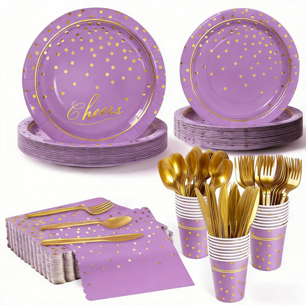 168Pcs Graduation Party Supplies, Colourful Paper Plates Napkins Cups Cutlery Tableware Set, Disposable Polka Dots Party Plates Cups and Napkins for Wedding Birthday Graduation Decor