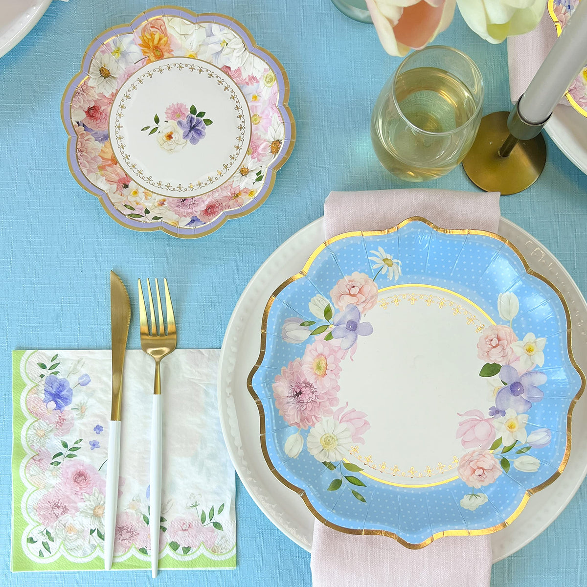 Kate Aspen Paper Plate and Napkin Set - Elegant Disposable Plates for Weddings, Something Blue Before I Do Bridal Shower Decorations, Baby Shower Plates, Tea Party Supplies - 62 Piece