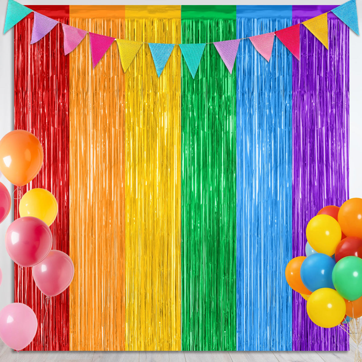 Colorful Foil Fringe Curtain Backdrop for Birthday Photo Booths