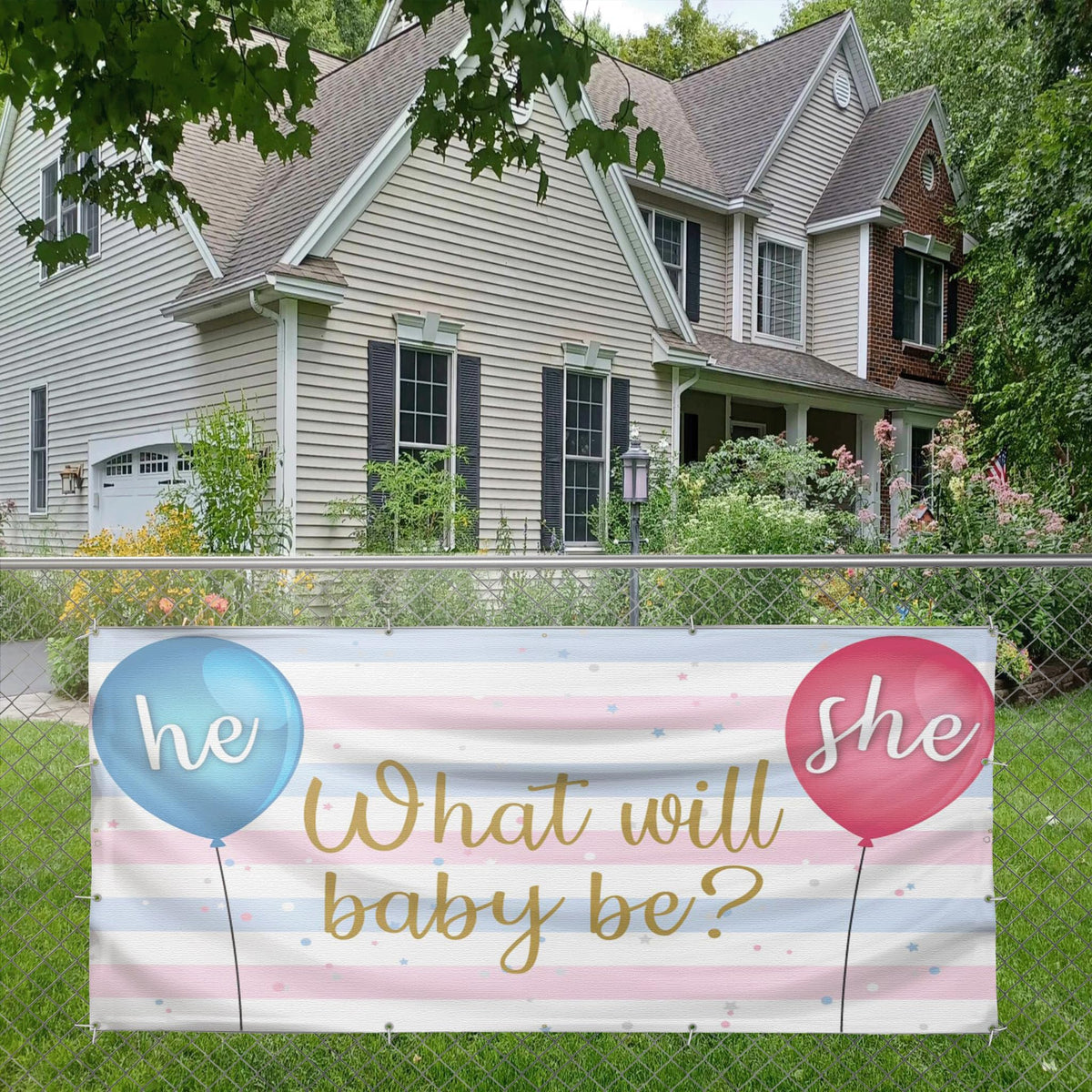 VictoryStore Gender Reveal Party Supplies: Gender Reveal Banner - What Will Baby be? He or She? Waterproof Vinyl Banner