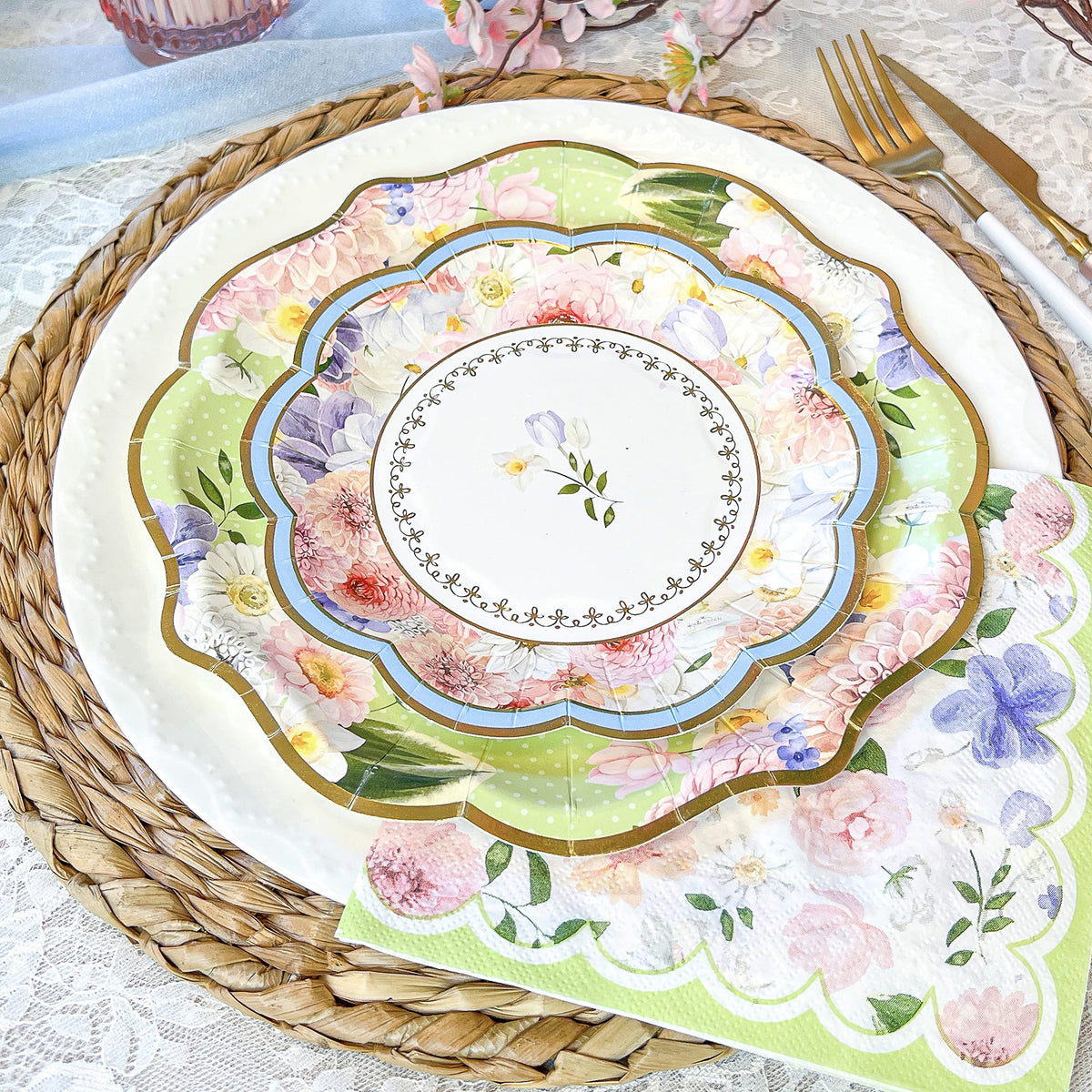 Kate Aspen Paper Plate and Napkin Set - Elegant Disposable Plates for Weddings, Something Blue Before I Do Bridal Shower Decorations, Baby Shower Plates, Tea Party Supplies - 62 Piece