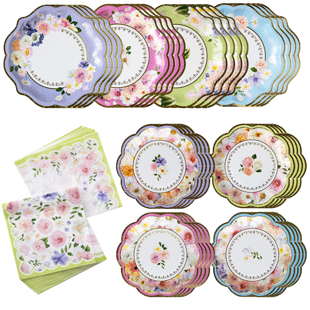 Kate Aspen Paper Plate and Napkin Set - Elegant Disposable Plates for Weddings, Something Blue Before I Do Bridal Shower Decorations, Baby Shower Plates, Tea Party Supplies - 62 Piece